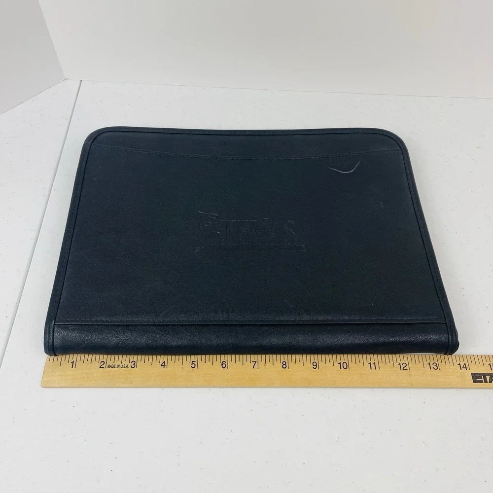 VTG Black Texas Embossed Leather Portfolio 8.5x11 Pad Folder Organizer Notebook